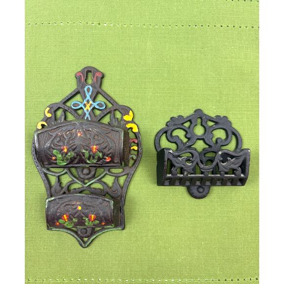 Wilton Cast Iron Double Pocket & Single Pocket Match Holders Wall Hangings Vtg - Picture 1 of 9